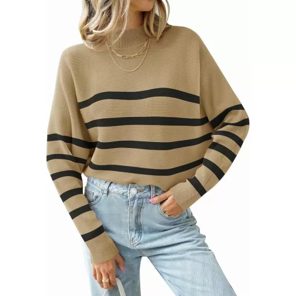 ZESICA Womens 2024 Fall Turtleneck Batwing Long Sleeve Ribbed Knit Casual Soft Pullover Sweater Jumper TopTan