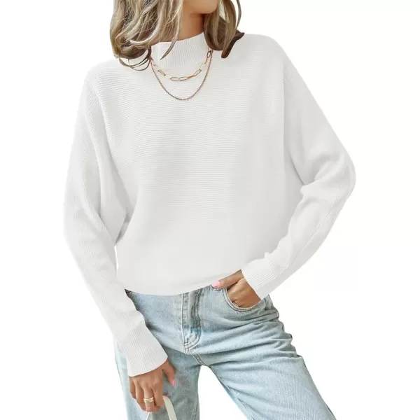 ZESICA Womens 2024 Fall Turtleneck Batwing Long Sleeve Ribbed Knit Casual Soft Pullover Sweater Jumper TopWhite