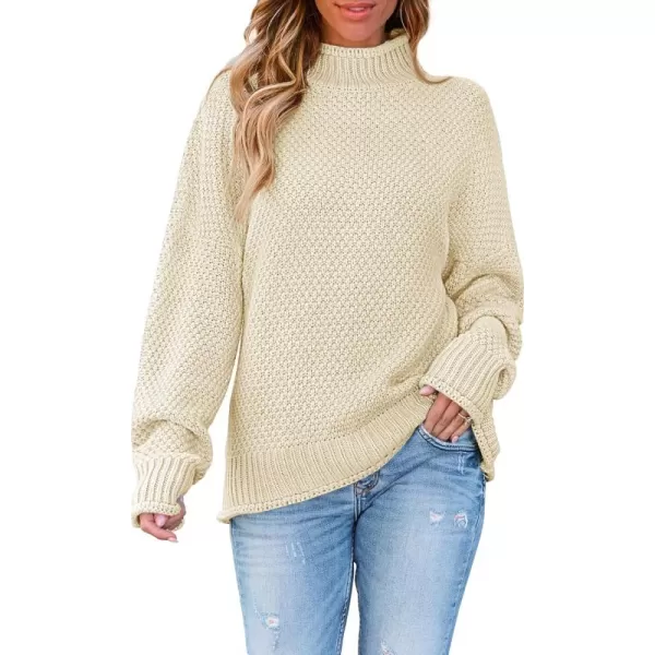 ZESICA Womens 2024 Turtleneck Batwing Sleeve Loose Oversized Chunky Knitted Pullover Sweater Jumper TopsApricot
