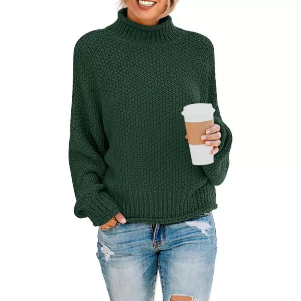 ZESICA Womens 2024 Turtleneck Batwing Sleeve Loose Oversized Chunky Knitted Pullover Sweater Jumper TopsArmygreen