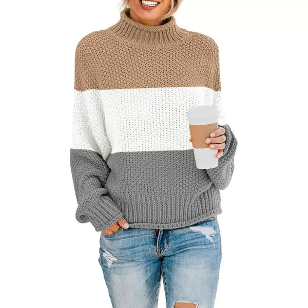 ZESICA Womens 2024 Turtleneck Batwing Sleeve Loose Oversized Chunky Knitted Pullover Sweater Jumper TopsB Grey