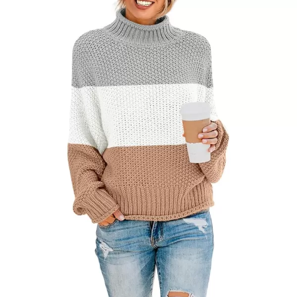 ZESICA Womens 2024 Turtleneck Batwing Sleeve Loose Oversized Chunky Knitted Pullover Sweater Jumper TopsB Khaki
