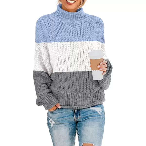 ZESICA Womens 2024 Turtleneck Batwing Sleeve Loose Oversized Chunky Knitted Pullover Sweater Jumper TopsBblue