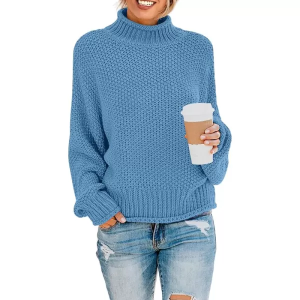 ZESICA Womens 2024 Turtleneck Batwing Sleeve Loose Oversized Chunky Knitted Pullover Sweater Jumper TopsSerenityblue