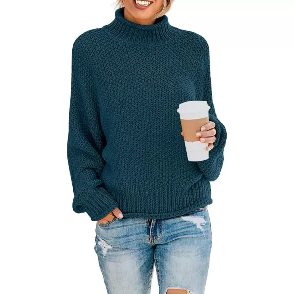 ZESICA Womens 2024 Turtleneck Batwing Sleeve Loose Oversized Chunky Knitted Pullover Sweater Jumper TopsTeal
