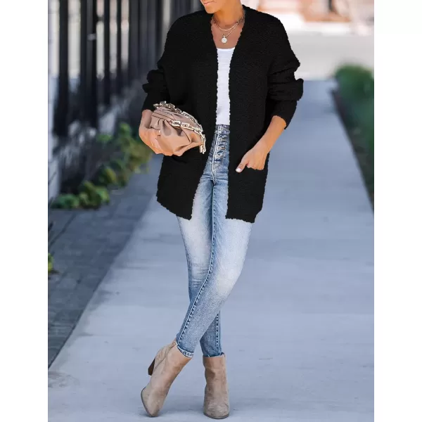 ZESICA Womens 2024 Fall Winter Popcorn Long Sleeve Open Front Chunky Knit Oversized Cardigan Sweater CoatBlack