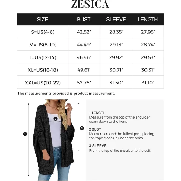 ZESICA Womens 2024 Fall Winter Popcorn Long Sleeve Open Front Chunky Knit Oversized Cardigan Sweater CoatBlack