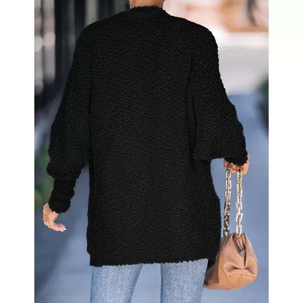 ZESICA Womens 2024 Fall Winter Popcorn Long Sleeve Open Front Chunky Knit Oversized Cardigan Sweater CoatBlack