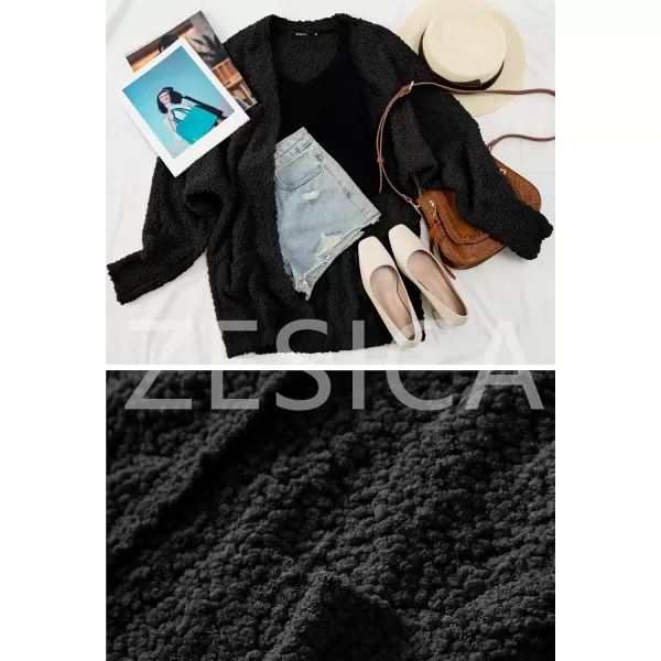 ZESICA Womens 2024 Fall Winter Popcorn Long Sleeve Open Front Chunky Knit Oversized Cardigan Sweater CoatBlack