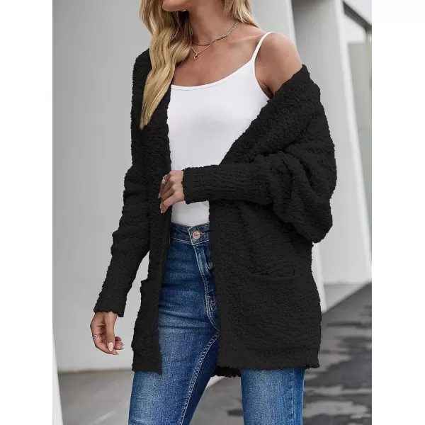 ZESICA Womens 2024 Fall Winter Popcorn Long Sleeve Open Front Chunky Knit Oversized Cardigan Sweater CoatBlack