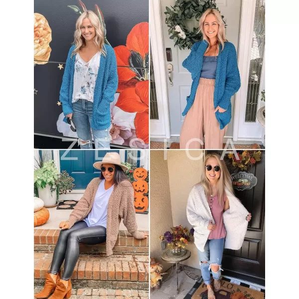 ZESICA Womens 2024 Fall Winter Popcorn Long Sleeve Open Front Chunky Knit Oversized Cardigan Sweater CoatDusty Blue