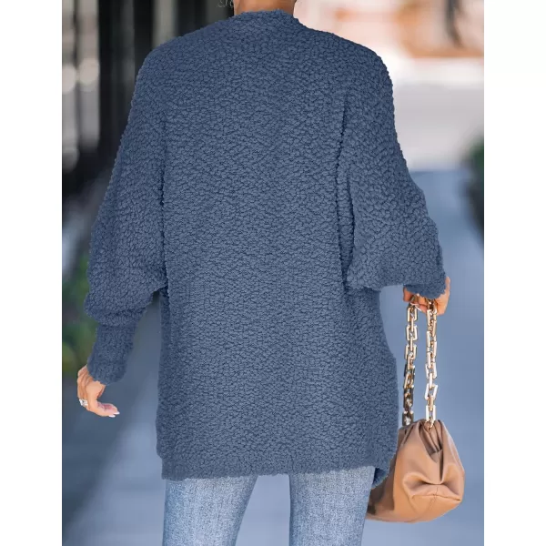 ZESICA Womens 2024 Fall Winter Popcorn Long Sleeve Open Front Chunky Knit Oversized Cardigan Sweater CoatDusty Blue