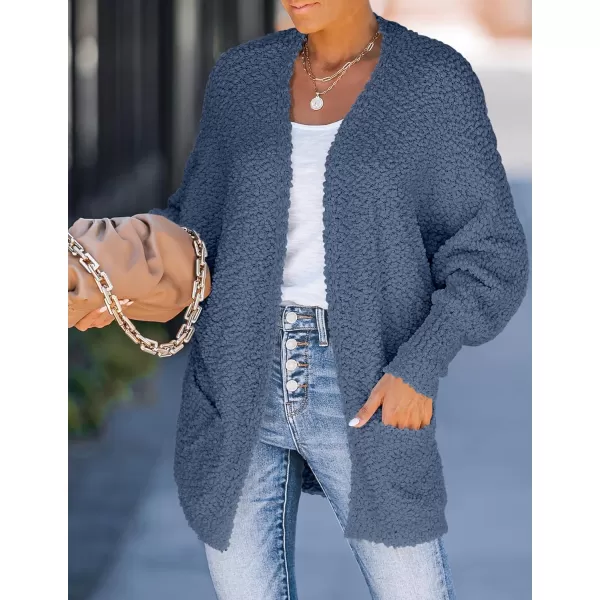 ZESICA Womens 2024 Fall Winter Popcorn Long Sleeve Open Front Chunky Knit Oversized Cardigan Sweater CoatDusty Blue