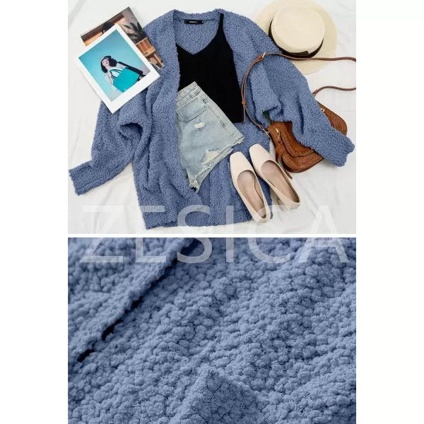 ZESICA Womens 2024 Fall Winter Popcorn Long Sleeve Open Front Chunky Knit Oversized Cardigan Sweater CoatDusty Blue