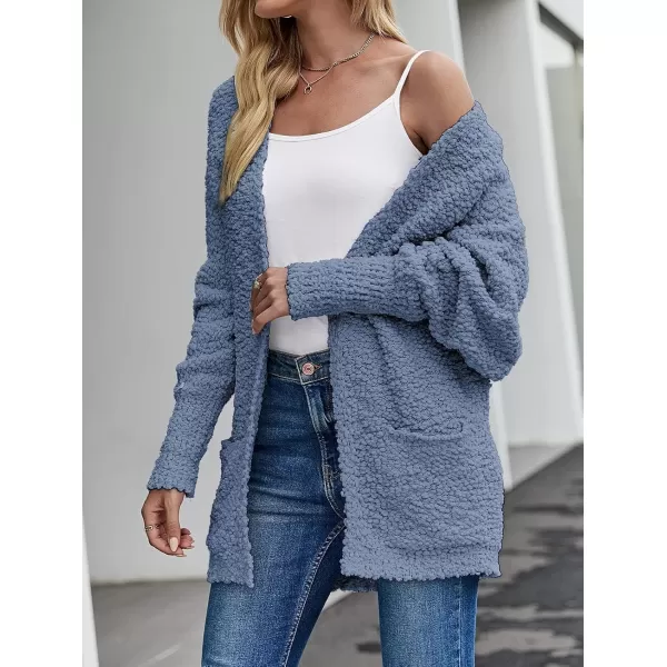 ZESICA Womens 2024 Fall Winter Popcorn Long Sleeve Open Front Chunky Knit Oversized Cardigan Sweater CoatDusty Blue