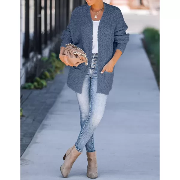 ZESICA Womens 2024 Fall Winter Popcorn Long Sleeve Open Front Chunky Knit Oversized Cardigan Sweater CoatDusty Blue