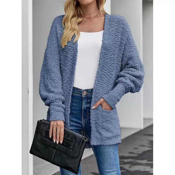 ZESICA Womens 2024 Fall Winter Popcorn Long Sleeve Open Front Chunky Knit Oversized Cardigan Sweater CoatDusty Blue