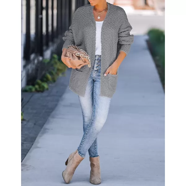 ZESICA Womens 2024 Fall Winter Popcorn Long Sleeve Open Front Chunky Knit Oversized Cardigan Sweater CoatGrey