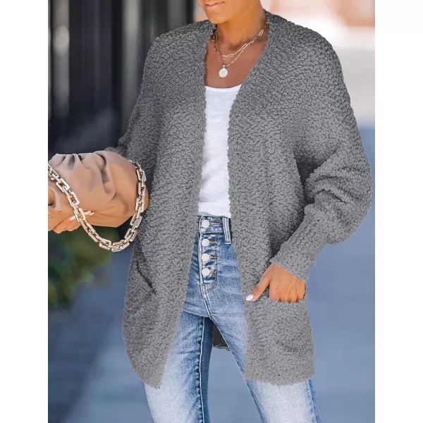 ZESICA Womens 2024 Fall Winter Popcorn Long Sleeve Open Front Chunky Knit Oversized Cardigan Sweater CoatGrey