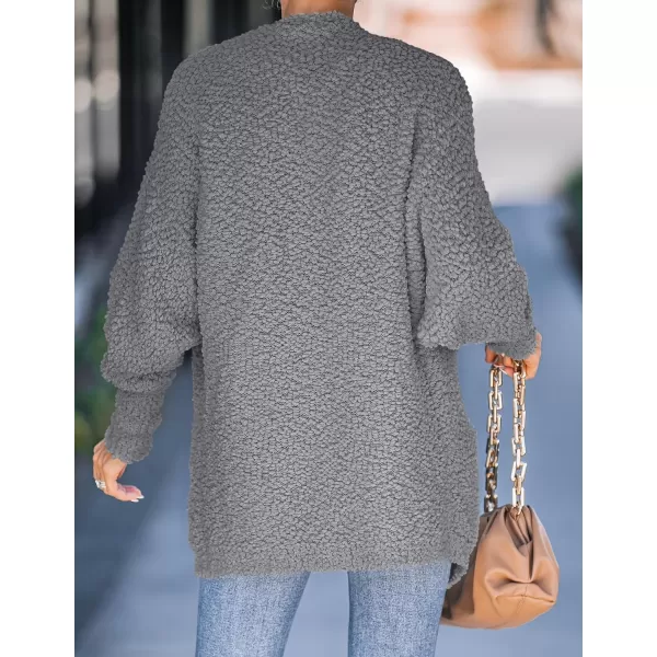 ZESICA Womens 2024 Fall Winter Popcorn Long Sleeve Open Front Chunky Knit Oversized Cardigan Sweater CoatGrey