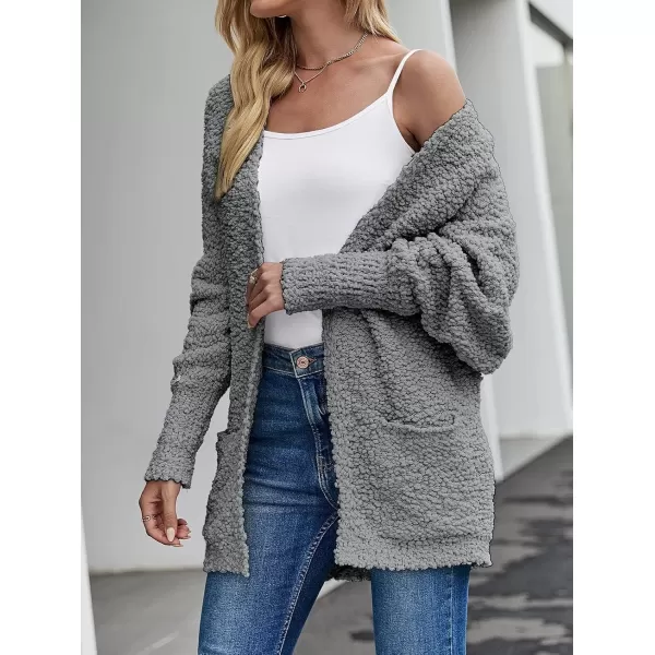 ZESICA Womens 2024 Fall Winter Popcorn Long Sleeve Open Front Chunky Knit Oversized Cardigan Sweater CoatGrey