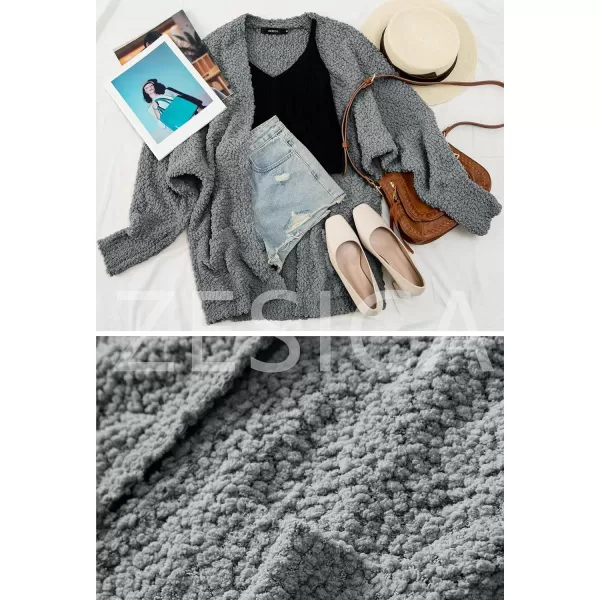 ZESICA Womens 2024 Fall Winter Popcorn Long Sleeve Open Front Chunky Knit Oversized Cardigan Sweater CoatGrey