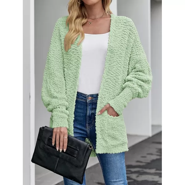 ZESICA Womens 2024 Fall Winter Popcorn Long Sleeve Open Front Chunky Knit Oversized Cardigan Sweater CoatLight Green