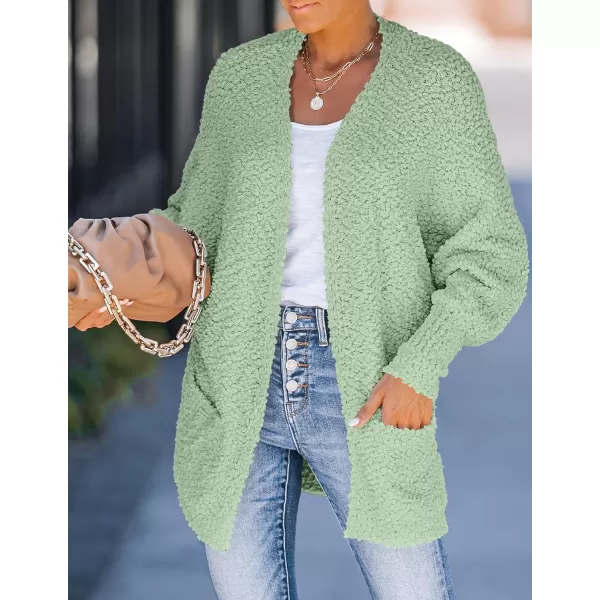 ZESICA Womens 2024 Fall Winter Popcorn Long Sleeve Open Front Chunky Knit Oversized Cardigan Sweater CoatLight Green