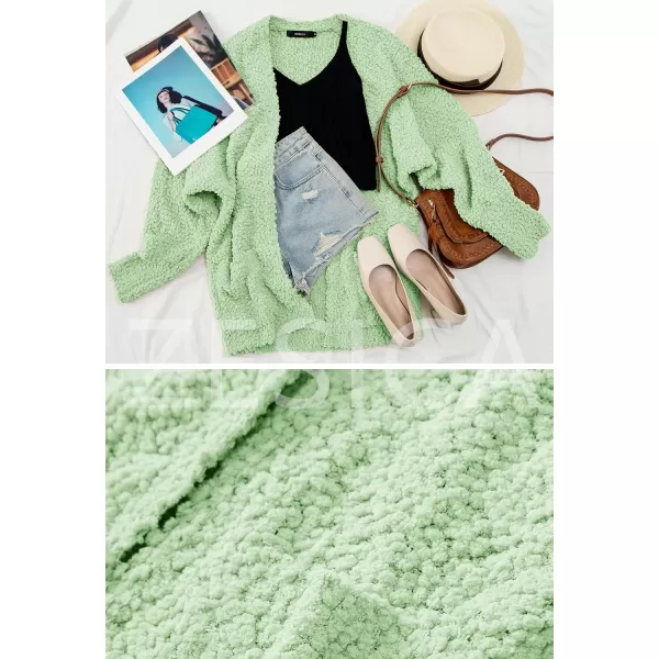 ZESICA Womens 2024 Fall Winter Popcorn Long Sleeve Open Front Chunky Knit Oversized Cardigan Sweater CoatLight Green