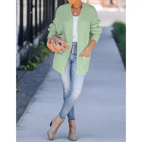 ZESICA Womens 2024 Fall Winter Popcorn Long Sleeve Open Front Chunky Knit Oversized Cardigan Sweater CoatLight Green