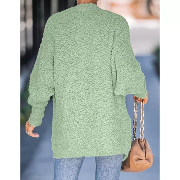 ZESICA Womens 2024 Fall Winter Popcorn Long Sleeve Open Front Chunky Knit Oversized Cardigan Sweater CoatLight Green
