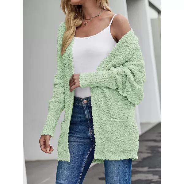 ZESICA Womens 2024 Fall Winter Popcorn Long Sleeve Open Front Chunky Knit Oversized Cardigan Sweater CoatLight Green