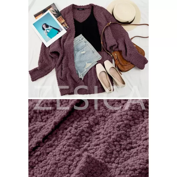 ZESICA Womens 2024 Fall Winter Popcorn Long Sleeve Open Front Chunky Knit Oversized Cardigan Sweater CoatMaroon