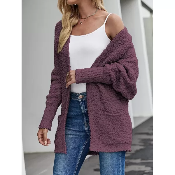 ZESICA Womens 2024 Fall Winter Popcorn Long Sleeve Open Front Chunky Knit Oversized Cardigan Sweater CoatMaroon
