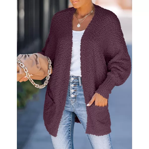 ZESICA Womens 2024 Fall Winter Popcorn Long Sleeve Open Front Chunky Knit Oversized Cardigan Sweater CoatMaroon