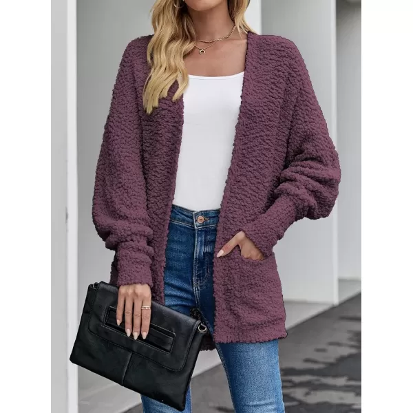 ZESICA Womens 2024 Fall Winter Popcorn Long Sleeve Open Front Chunky Knit Oversized Cardigan Sweater CoatMaroon