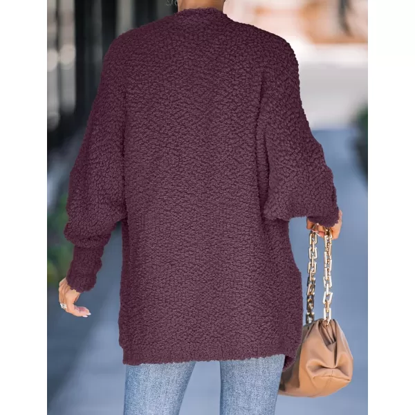 ZESICA Womens 2024 Fall Winter Popcorn Long Sleeve Open Front Chunky Knit Oversized Cardigan Sweater CoatMaroon