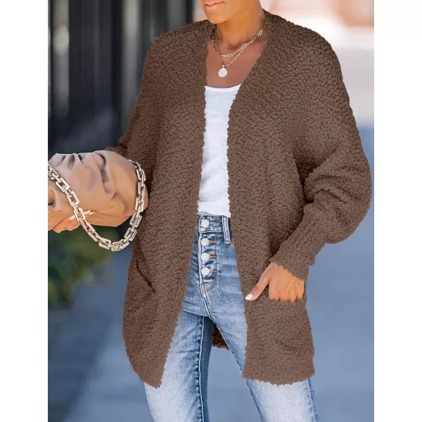 ZESICA Womens 2024 Fall Winter Popcorn Long Sleeve Open Front Chunky Knit Oversized Cardigan Sweater CoatMocha
