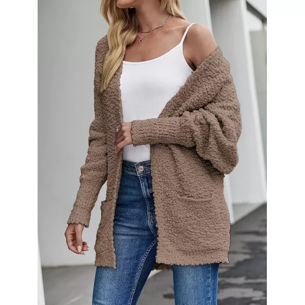 ZESICA Womens 2024 Fall Winter Popcorn Long Sleeve Open Front Chunky Knit Oversized Cardigan Sweater CoatMocha