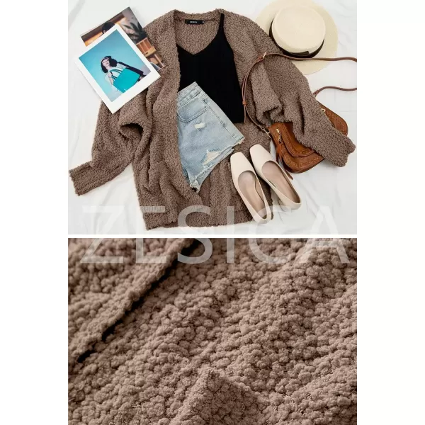ZESICA Womens 2024 Fall Winter Popcorn Long Sleeve Open Front Chunky Knit Oversized Cardigan Sweater CoatMocha