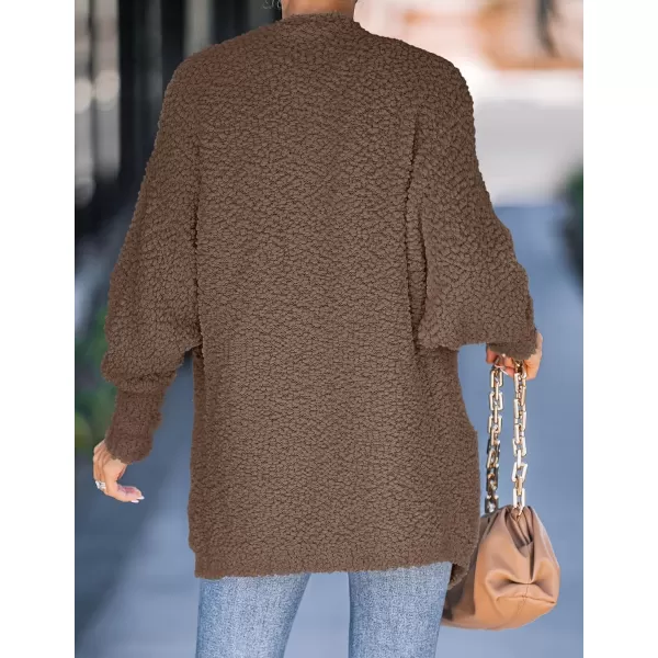 ZESICA Womens 2024 Fall Winter Popcorn Long Sleeve Open Front Chunky Knit Oversized Cardigan Sweater CoatMocha