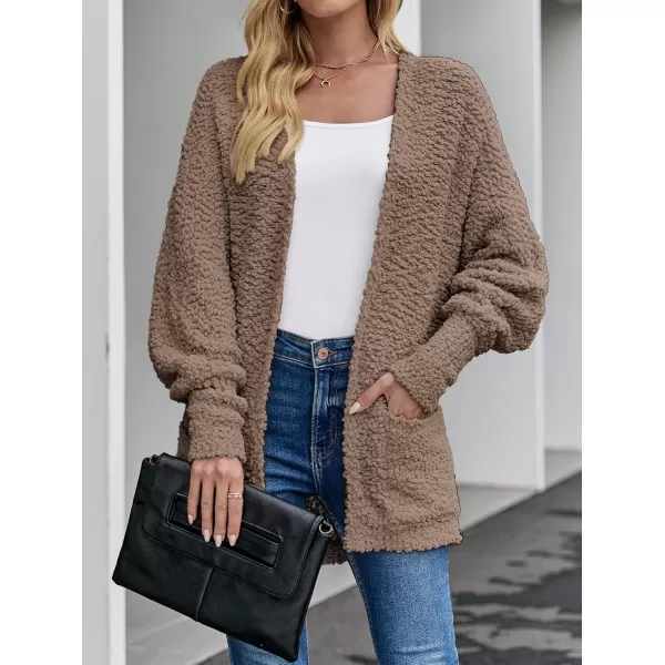 ZESICA Womens 2024 Fall Winter Popcorn Long Sleeve Open Front Chunky Knit Oversized Cardigan Sweater CoatMocha