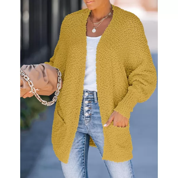 ZESICA Womens 2024 Fall Winter Popcorn Long Sleeve Open Front Chunky Knit Oversized Cardigan Sweater CoatMustard