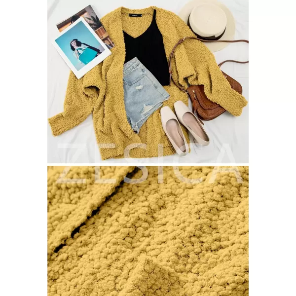 ZESICA Womens 2024 Fall Winter Popcorn Long Sleeve Open Front Chunky Knit Oversized Cardigan Sweater CoatMustard
