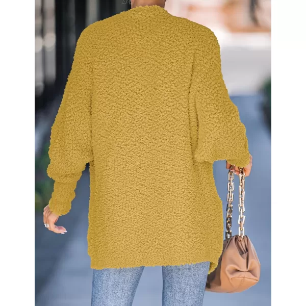 ZESICA Womens 2024 Fall Winter Popcorn Long Sleeve Open Front Chunky Knit Oversized Cardigan Sweater CoatMustard