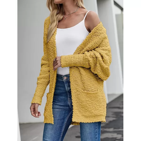 ZESICA Womens 2024 Fall Winter Popcorn Long Sleeve Open Front Chunky Knit Oversized Cardigan Sweater CoatMustard
