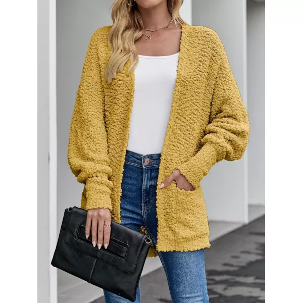 ZESICA Womens 2024 Fall Winter Popcorn Long Sleeve Open Front Chunky Knit Oversized Cardigan Sweater CoatMustard