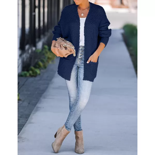 ZESICA Womens 2024 Fall Winter Popcorn Long Sleeve Open Front Chunky Knit Oversized Cardigan Sweater CoatNavy