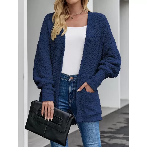 ZESICA Womens 2024 Fall Winter Popcorn Long Sleeve Open Front Chunky Knit Oversized Cardigan Sweater CoatNavy