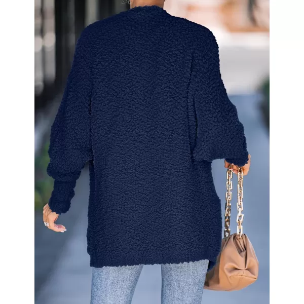 ZESICA Womens 2024 Fall Winter Popcorn Long Sleeve Open Front Chunky Knit Oversized Cardigan Sweater CoatNavy